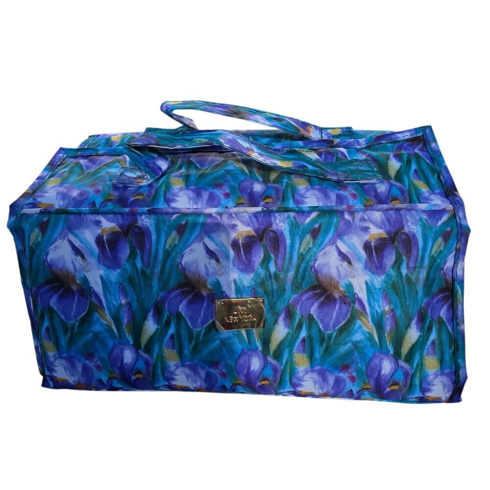 JM New York Hanging Toiletry Bag Blue Purple Floral Cosmetic Organizer 24” NWOT